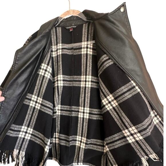 Rock & Republic Cape Poncho Wool Blend Black Cream Plaid Moto Style XS/S Y2K EC - Picture 9 of 10